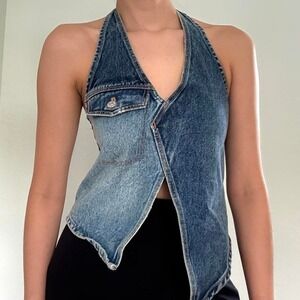 Y2K Zara asymmetrical denim halter top